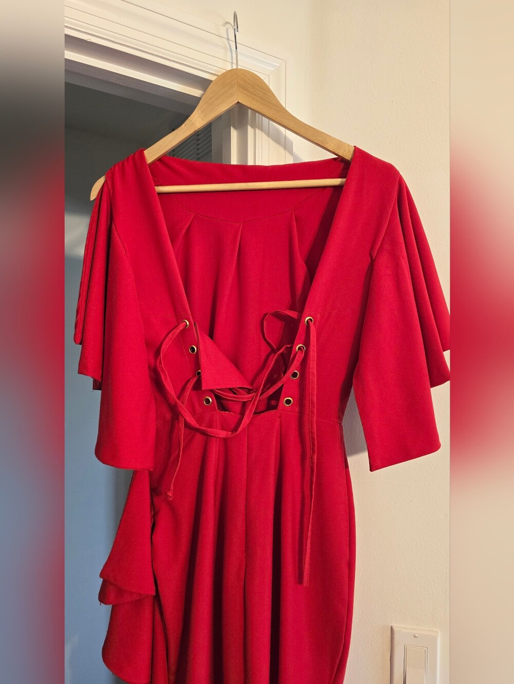 Grass-Fields Red Ruffle Cold-Shoulder High low corset dress Size 8 - Picture 5 of 15